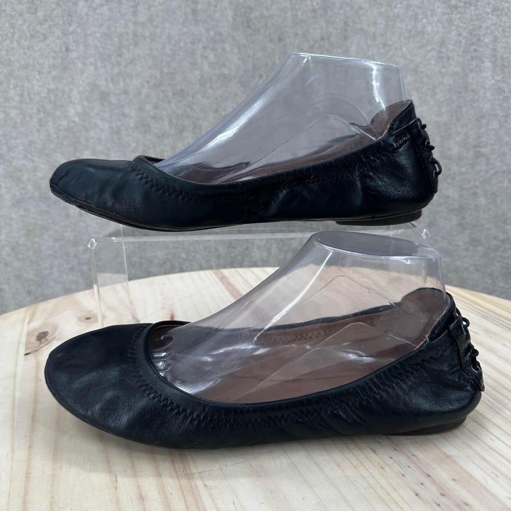 Lucky Brand Echo 2 Ballet Flats Womens 8.5 Black Leather Lace Up Heel LK-ECHO2